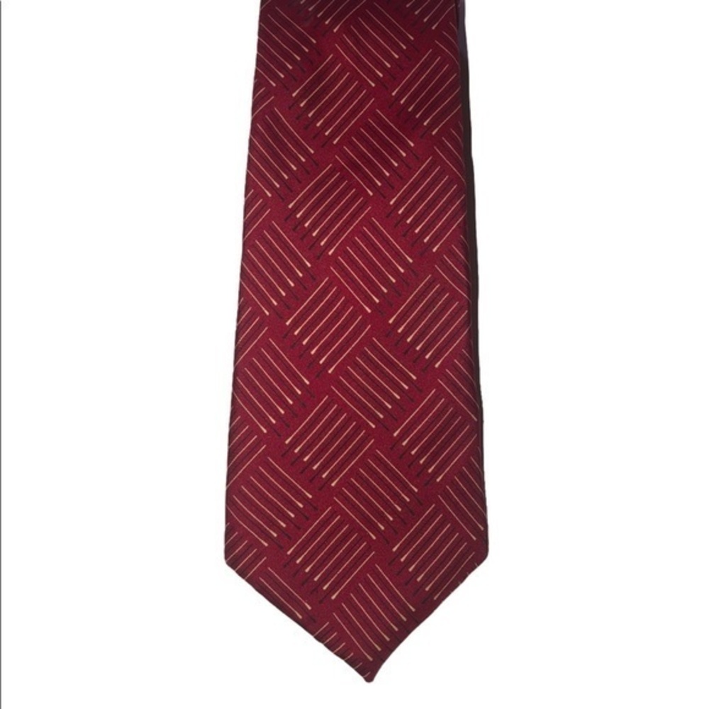 Oscar de la Renta vintage dark red Cross-hatched geometric silk tie